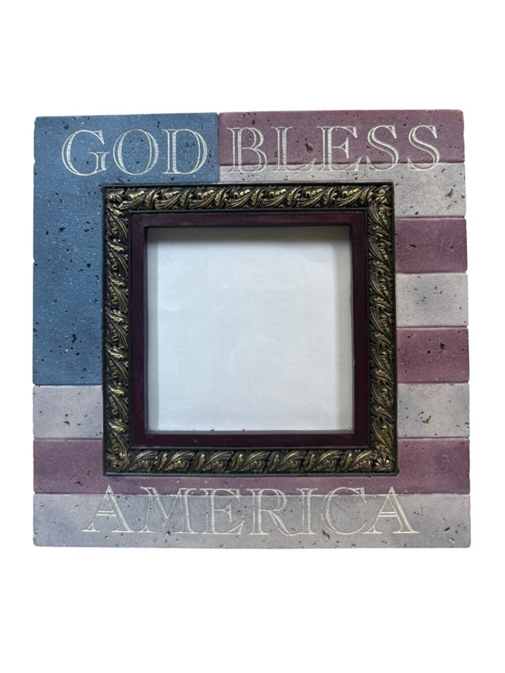 DEMDACO God Bless America Picture Frame Patriotic USA Flag Stone Square Decor